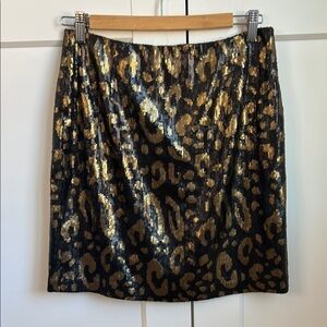 Tahari Black & Gold Leopard Print Sequin Skirt | 6